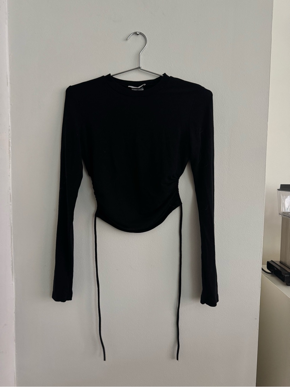 Cinched Cut-Outs Cotton Long-Sleeve Shirt Black